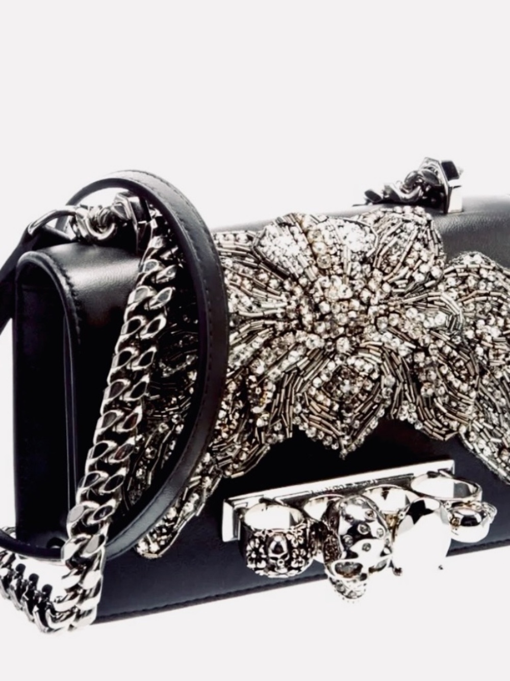 Alexander McQueen Orchid Embroidered Jeweled Leather Satchel / Shoulder Bag - Picture 7 of 13